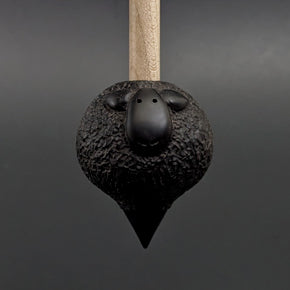 Sheep support spindle in African blackwood and curly maple
