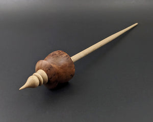 Teacup spindle in redwood lace burl and curly maple