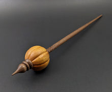 Load image into Gallery viewer, Pumpkin bead spindle in osage orange and walnut