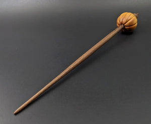 Pumpkin bead spindle in osage orange and walnut