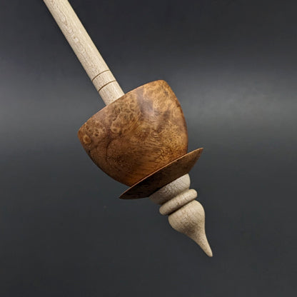 Teacup spindle in amboyna burl and curly maple