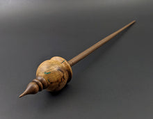 Load image into Gallery viewer, Cauldron spindle in redbud burl and walnut with malachite inlay