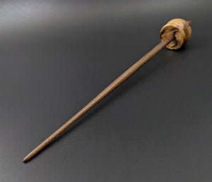 Cauldron spindle in redbud burl and walnut with malachite inlay
