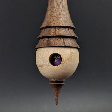 Birdhouse spindle in birdseye maple and walnut