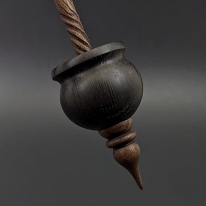 Cauldron spindle in bog oak and walnut