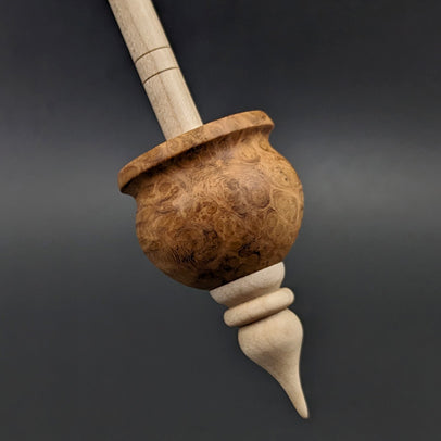 Cauldron spindle in amboyna burl and curly maple