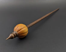 Load image into Gallery viewer, Pumpkin bead spindle in osage orange and walnut