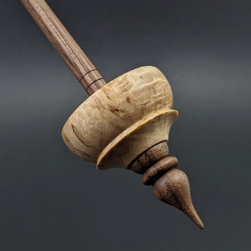 Tibetan style spindle in Karelian birch and walnut