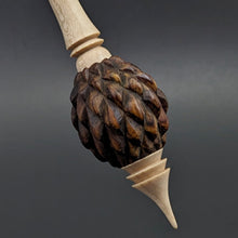 Load image into Gallery viewer, Dragon egg bead spindle in cocobolo and curly maple