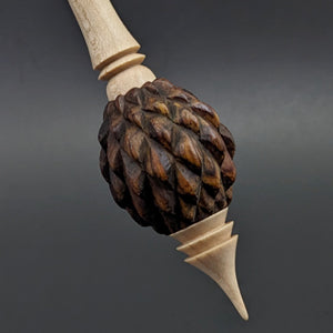 Dragon egg bead spindle in cocobolo and curly maple