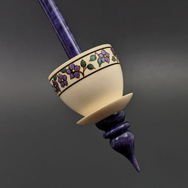 Teacup spindle in holly and hand dyed curly maple