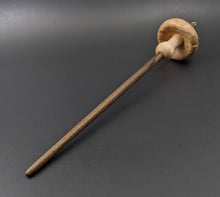 Load image into Gallery viewer, Mushroom drop spindle in maple burl, curly maple, and walnut