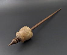 Load image into Gallery viewer, Teacup spindle in mappa burl and walnut with turquoise inlay