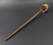 Load image into Gallery viewer, Teacup spindle in mappa burl and walnut with turquoise inlay