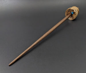 Teacup spindle in mappa burl and walnut with turquoise inlay