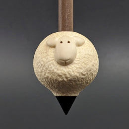 Sheep support spindle in holly and walnut