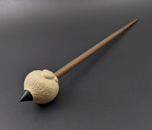 Sheep support spindle in holly and walnut