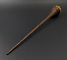 Load image into Gallery viewer, Pumpkin wee folk spindle in osage orange and walnut (&lt;font color=&quot;red&quot;&lt;b&gt;RESERVED&lt;/b&gt;&lt;/font&gt; for Mandy)