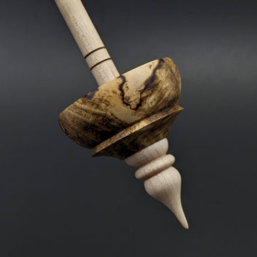 Tibetan style spindle in spalted hackberry and curly maple