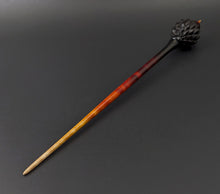 Load image into Gallery viewer, Dragon egg bead spindle in African blackwood and hand dyed curly maple
