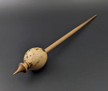 Load image into Gallery viewer, Egg bead spindle in elm burl and walnut with turquoise inlay