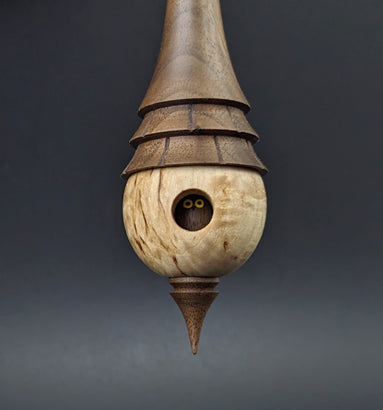 Birdhouse spindle in Karelian birch and walnut