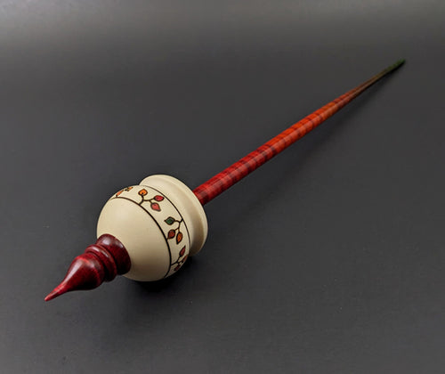 Cauldron spindle in holly and hand dyed curly maple