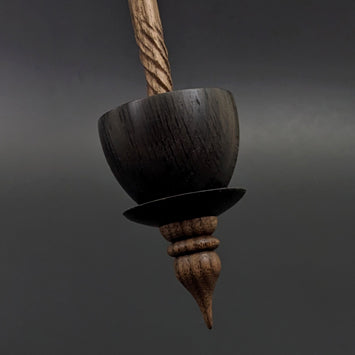 Teacup spindle in bog oak and walnut