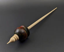 Load image into Gallery viewer, Cauldron spindle in hand dyed maple burl and curly maple