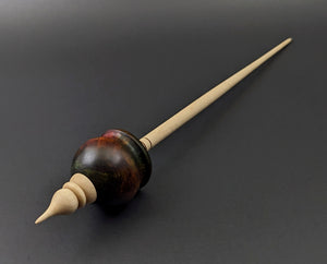 Cauldron spindle in hand dyed maple burl and curly maple