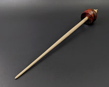 Load image into Gallery viewer, Cauldron spindle in hand dyed maple burl and curly maple