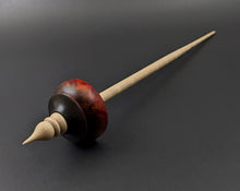 Load image into Gallery viewer, Tibetan style spindle in hand dyed maple burl and curly maple