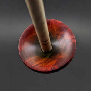 Tibetan style spindle in hand dyed maple burl and curly maple