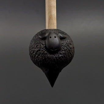 Sheep support spindle in African blackwood and curly maple