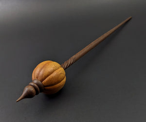 Pumpkin bead spindle in osage orange and walnut