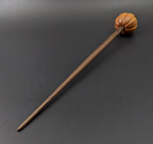 Load image into Gallery viewer, Pumpkin bead spindle in osage orange and walnut
