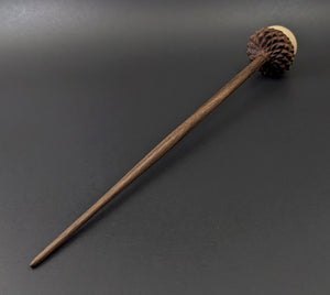 Acorn support spindle in birdseye maple and walnut
