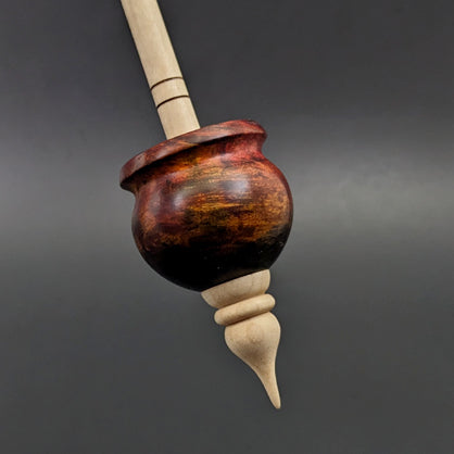 Cauldron spindle in hand dyed maple burl and curly maple