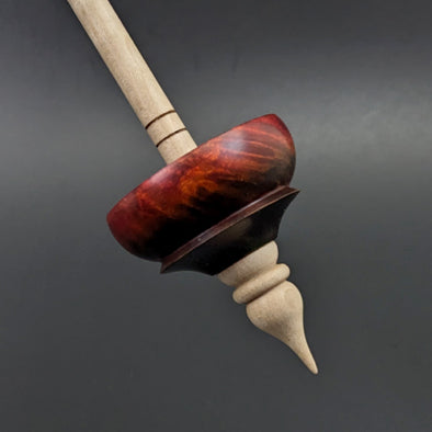 Tibetan style spindle in hand dyed maple burl and curly maple