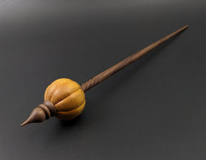 Pumpkin bead spindle in osage orange and walnut