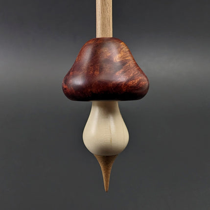 Mushroom support spindle in hand dyed maple burl, holly, and walnut