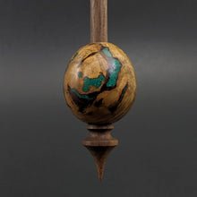 Load image into Gallery viewer, Egg bead spindle in redbud burl and walnut with malachite inlay (&lt;font color=&quot;red&quot;&lt;b&gt;RESERVED&lt;/b&gt;&lt;/font&gt; for Sarah)