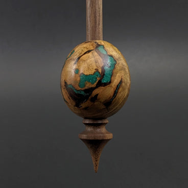 Egg bead spindle in redbud burl and walnut with malachite inlay (<font color=