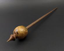 Load image into Gallery viewer, Egg bead spindle in redbud burl and walnut with malachite inlay (&lt;font color=&quot;red&quot;&lt;b&gt;RESERVED&lt;/b&gt;&lt;/font&gt; for Sarah)