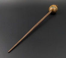 Load image into Gallery viewer, Egg bead spindle in redbud burl and walnut with malachite inlay (&lt;font color=&quot;red&quot;&lt;b&gt;RESERVED&lt;/b&gt;&lt;/font&gt; for Sarah)