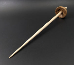 Tibetan style spindle in elm burl and curly maple