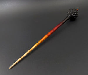 Dragon egg bead spindle in African blackwood and hand dyed curly maple