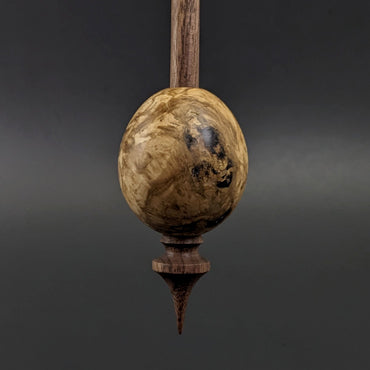 Egg bead spindle in maple burl and walnut