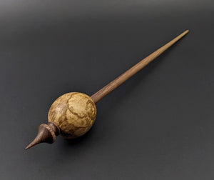 Egg bead spindle in maple burl and walnut