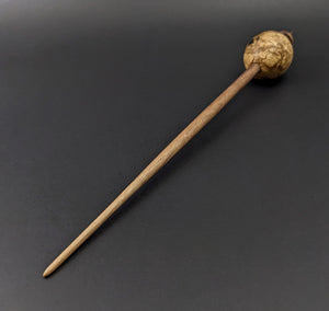 Egg bead spindle in maple burl and walnut